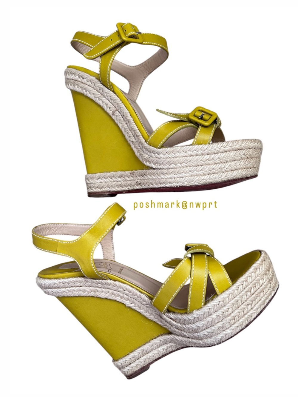 Christian Louboutin Zero Problem 140 Calf Rope Yellow Espadrilles Wedges Jute 38 - Picture 7 of 11